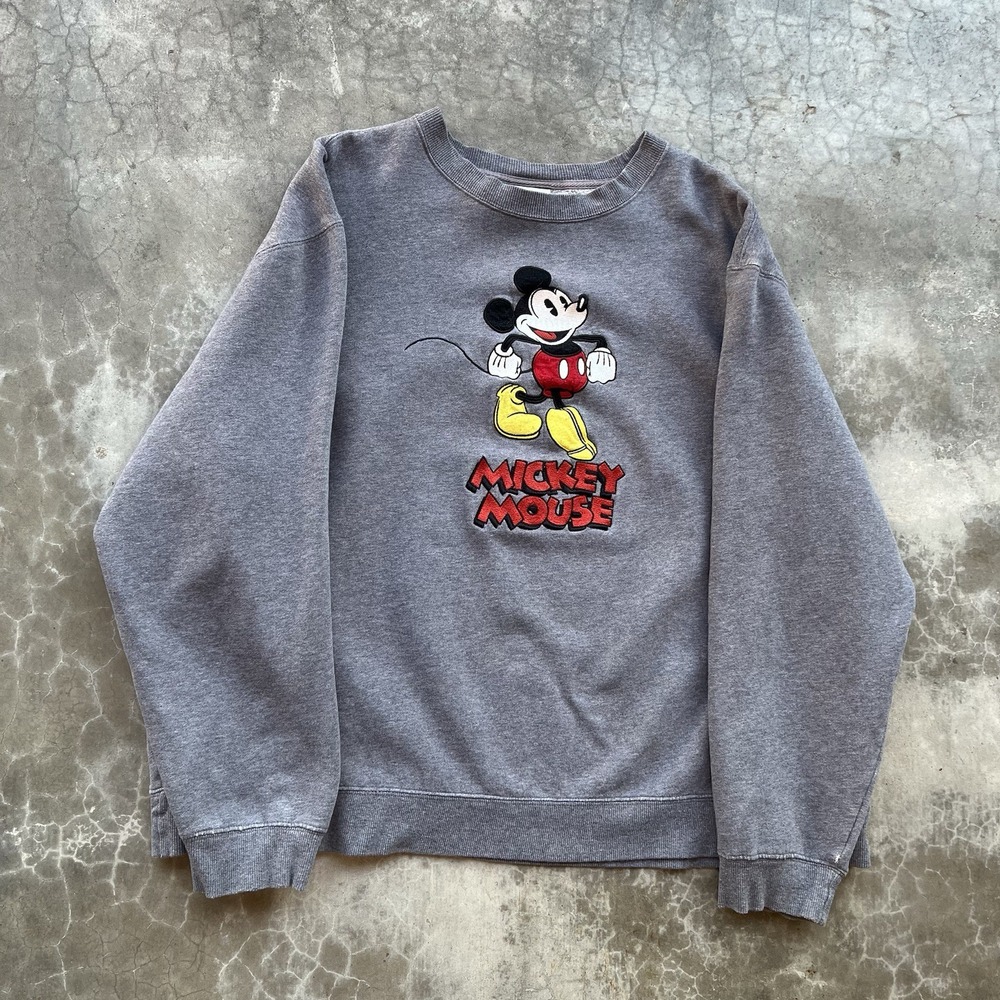 Vintage 90's Mickey Mouse Embroidered Heavy Weight Sweatshirt Size XL Grey